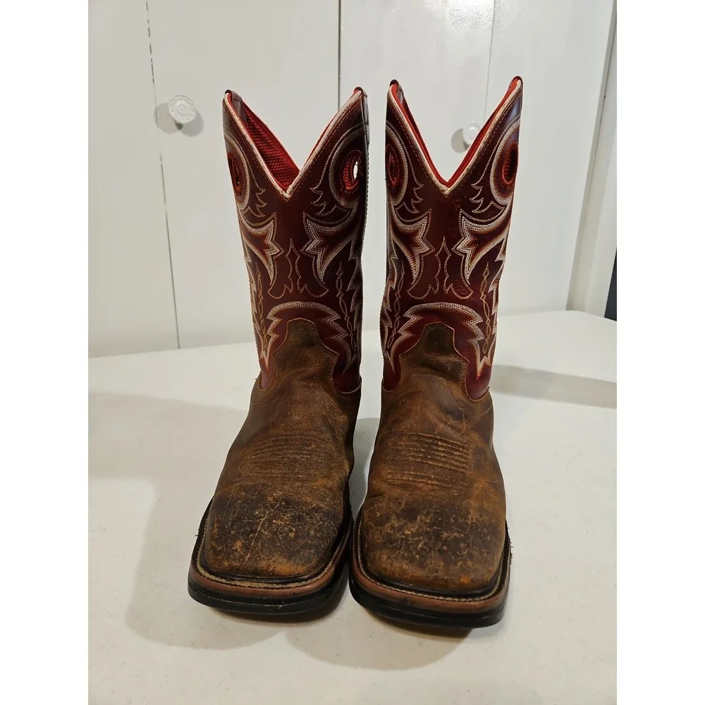 R. Watson Hazel Bay Square Toe Boots Men's‎ 9.5D Boots RW1002-Red/Brown